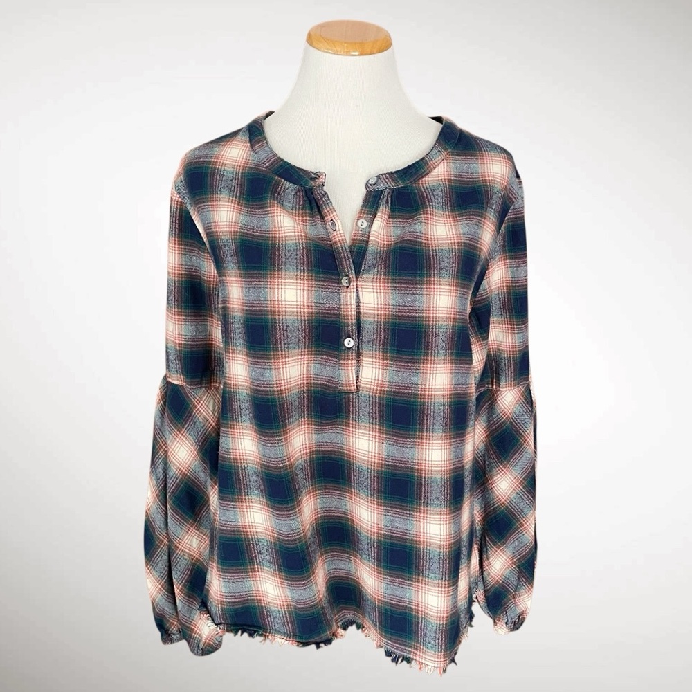 Sundance 100% Cotton Plaid Pullover Shirt Buttonup Neckline